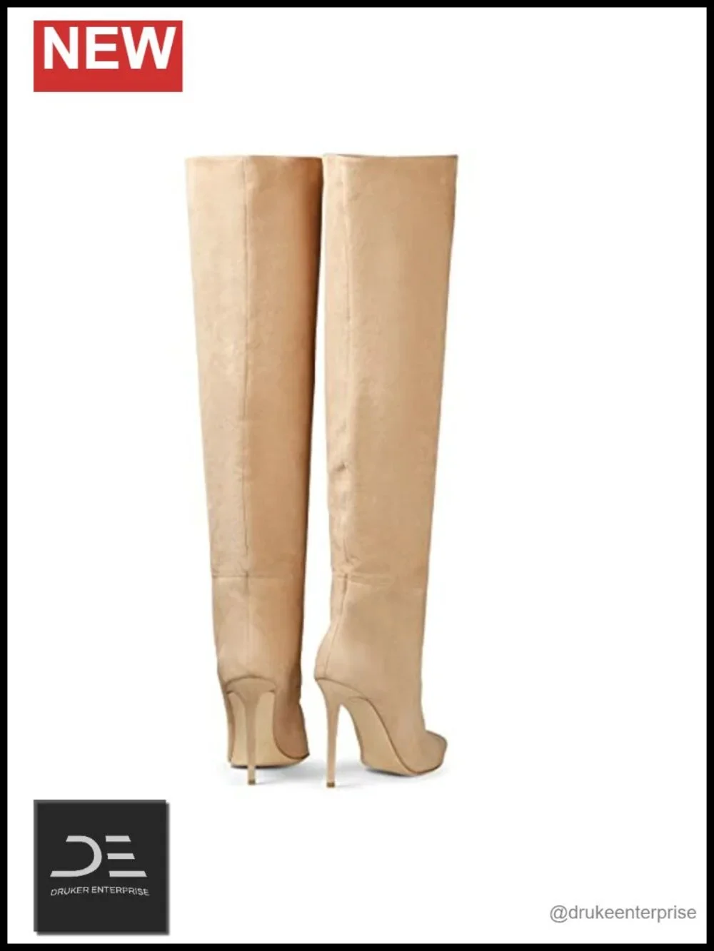 Women's Over the Knee Suede Leather Stiletto Heel Boots Rhinestone Slip-On 12cm